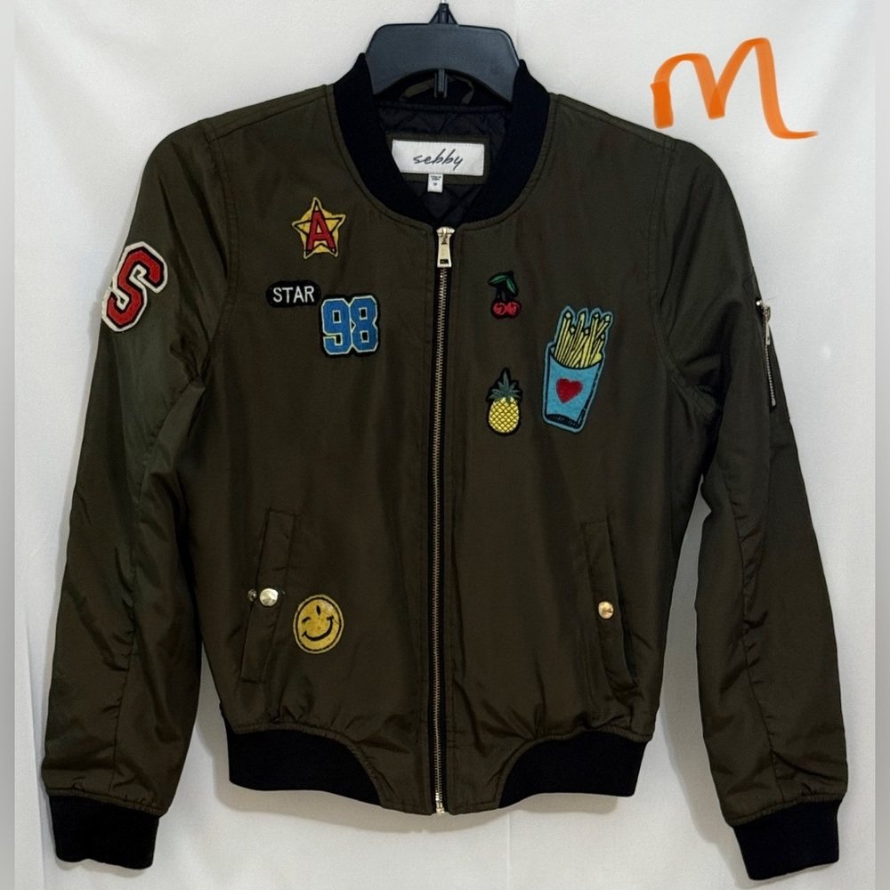 Sebby Olive Bomber Jacket with Patches